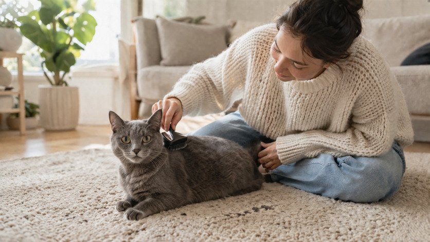 cat being brushed weekly grooming
