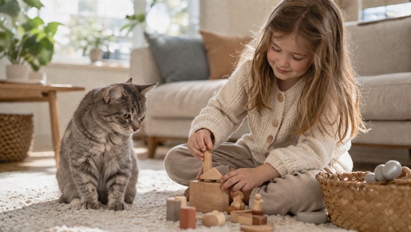 cat with family and child