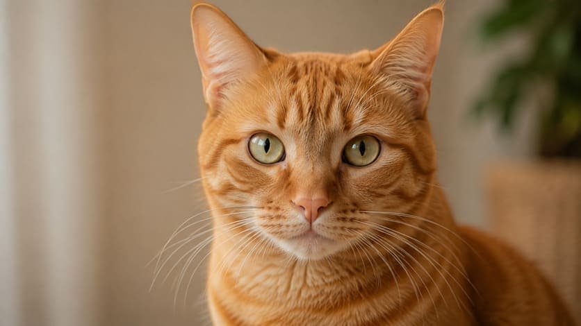 Close-up portrait of an orange tabby cat looking directly at camera