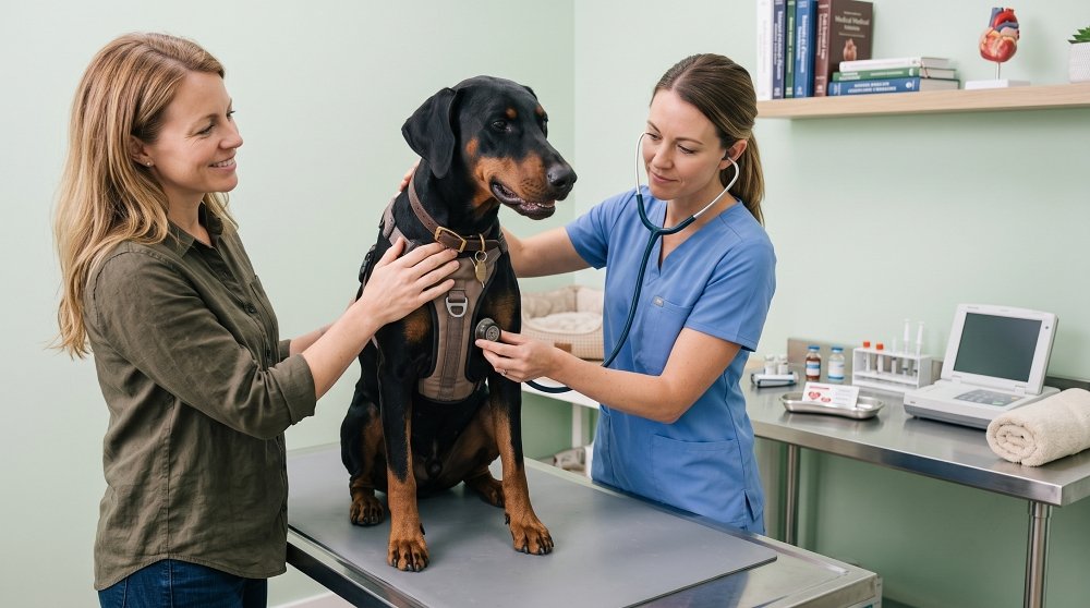 Doberman Pinscher veterinary health checkup examination