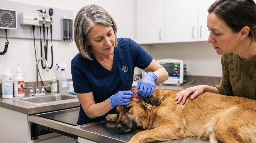 Veterinary checkup for dog toxicity and illness symptoms