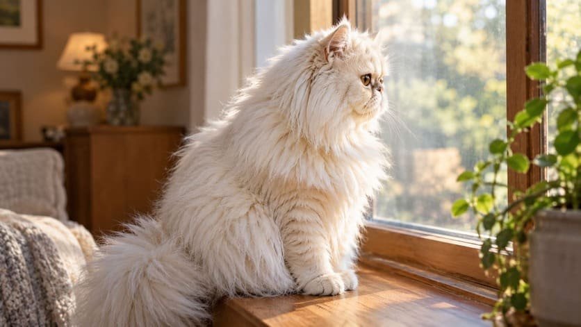 Traditional doll face Persian cat in profile showing a visible nose and muzzle